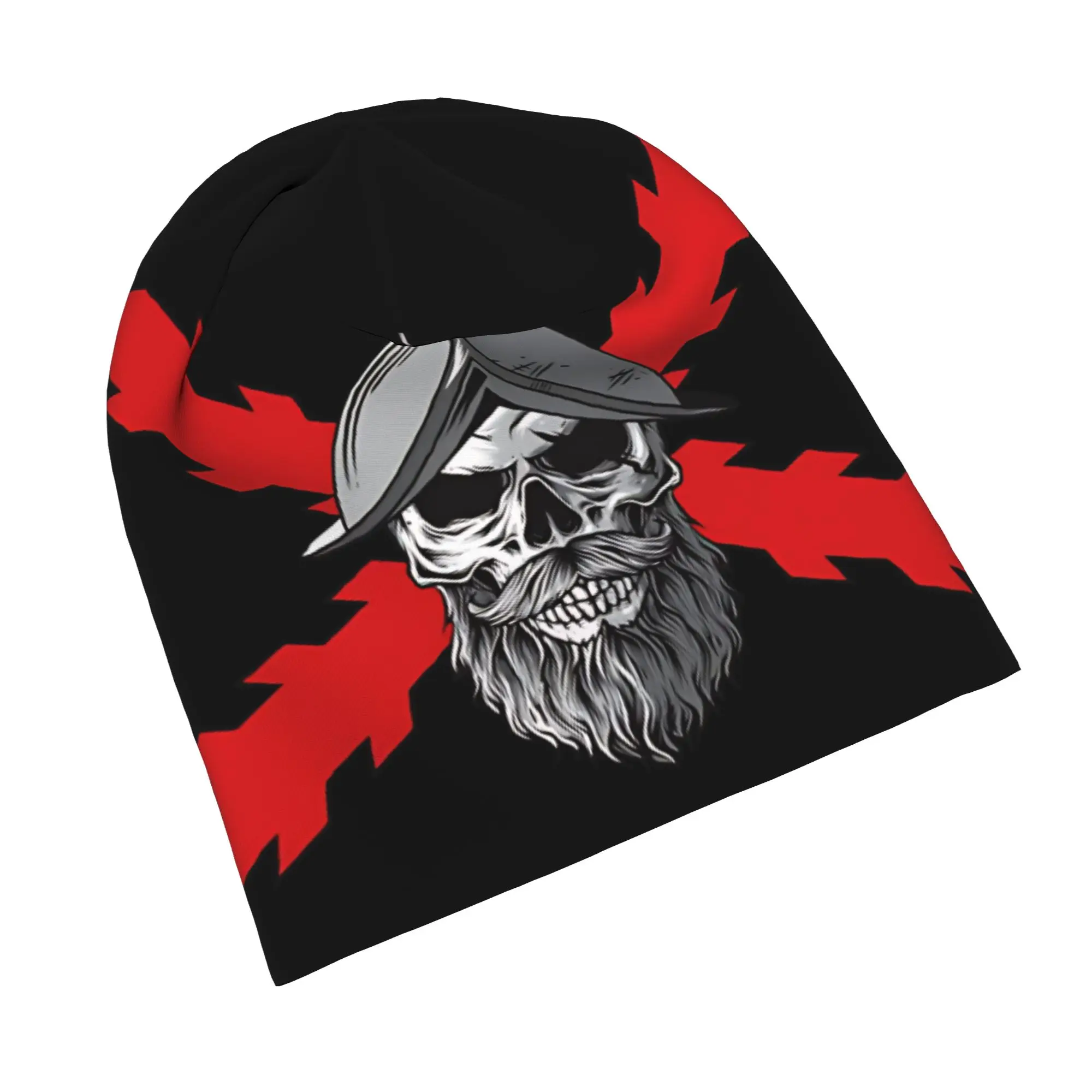 Burgundy Cross Skull Soldier  Cap Spanish Empire  Hip Hop  Skullies Beanies Hat Spring Warm Multifunction Bonnet Hat