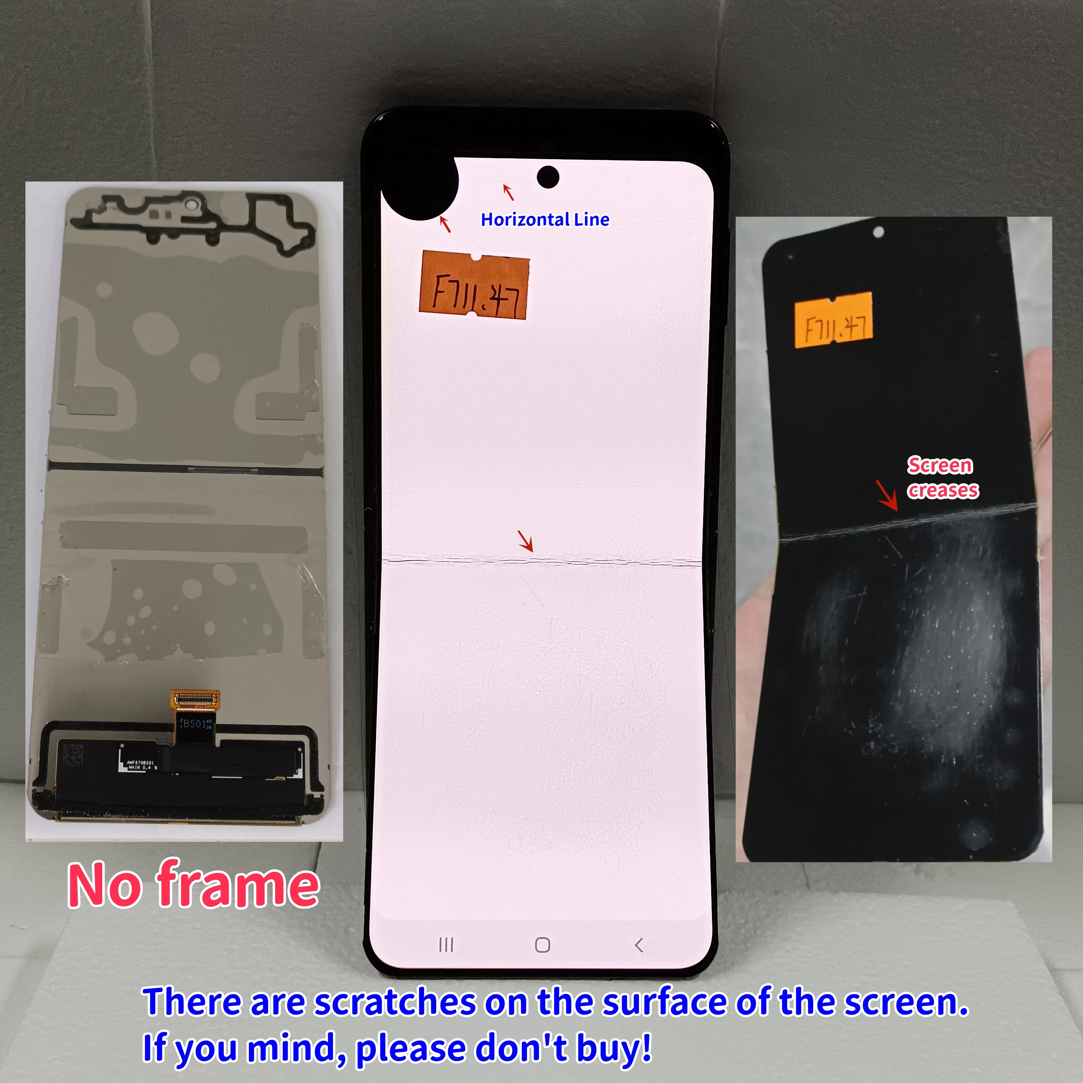 AMOLED defects LCD For Samsung Flip3 5G LCD F711 Display Touch Screen Assembly Replacement For Z Flip3 5G F711B F711U Display