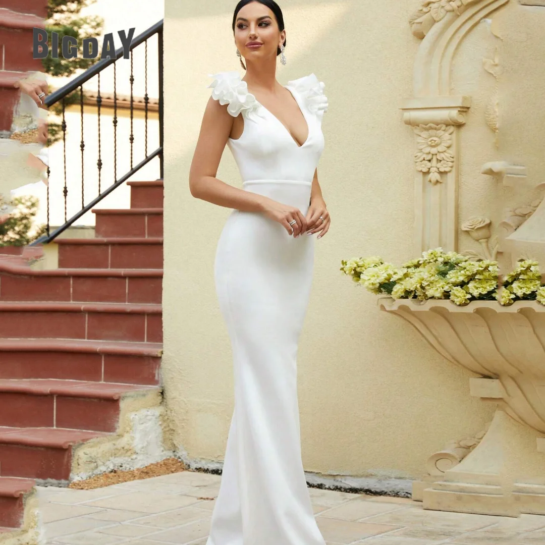 Vestido De Novia De sirena para mujer, traje sencillo con cuello en V, tirantes finos, espalda abierta, sin mangas, personalizado, 2024