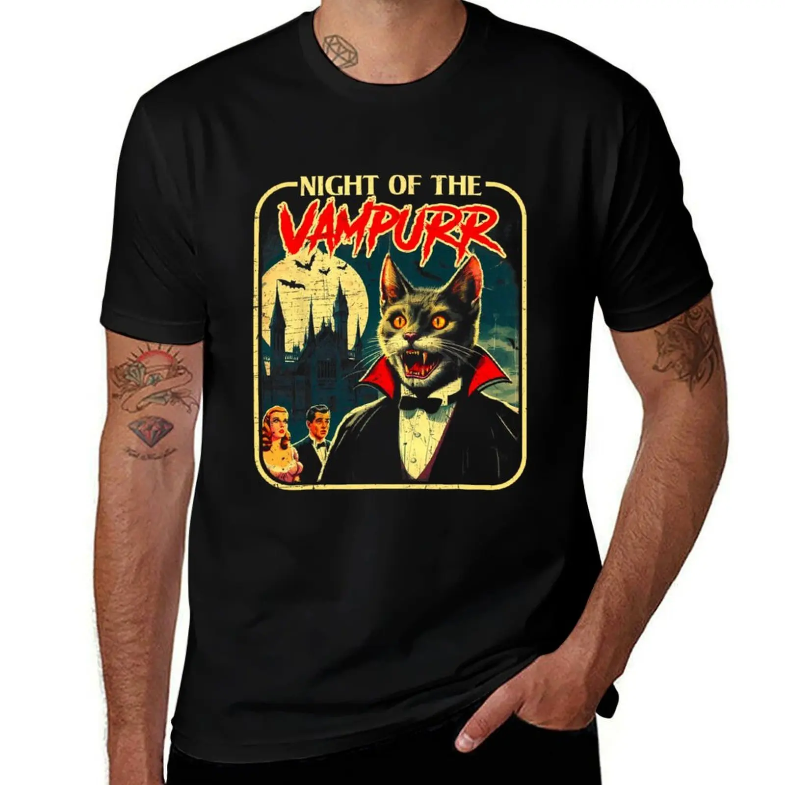 Night Of The Vampurr For Men, For Women, Funny Cat Halloween Gift T-Shirt Festival Short Sleeve T-Shirt