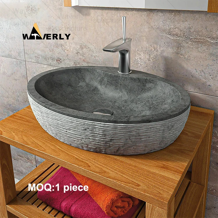 waverly High End Custom Designed Indoor Natural Stone Sink Handcarved Luxury And High Quality Black Marble Washbasin Sink