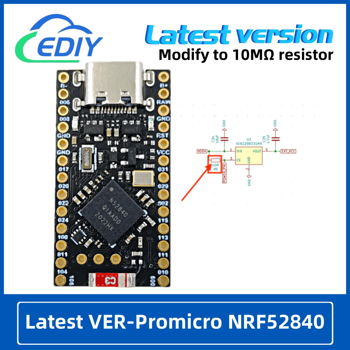 

Promicro NRF52840 Alternative Development Board Compatible Nice! Nano High-performance Low-power Wireless SoC Chip