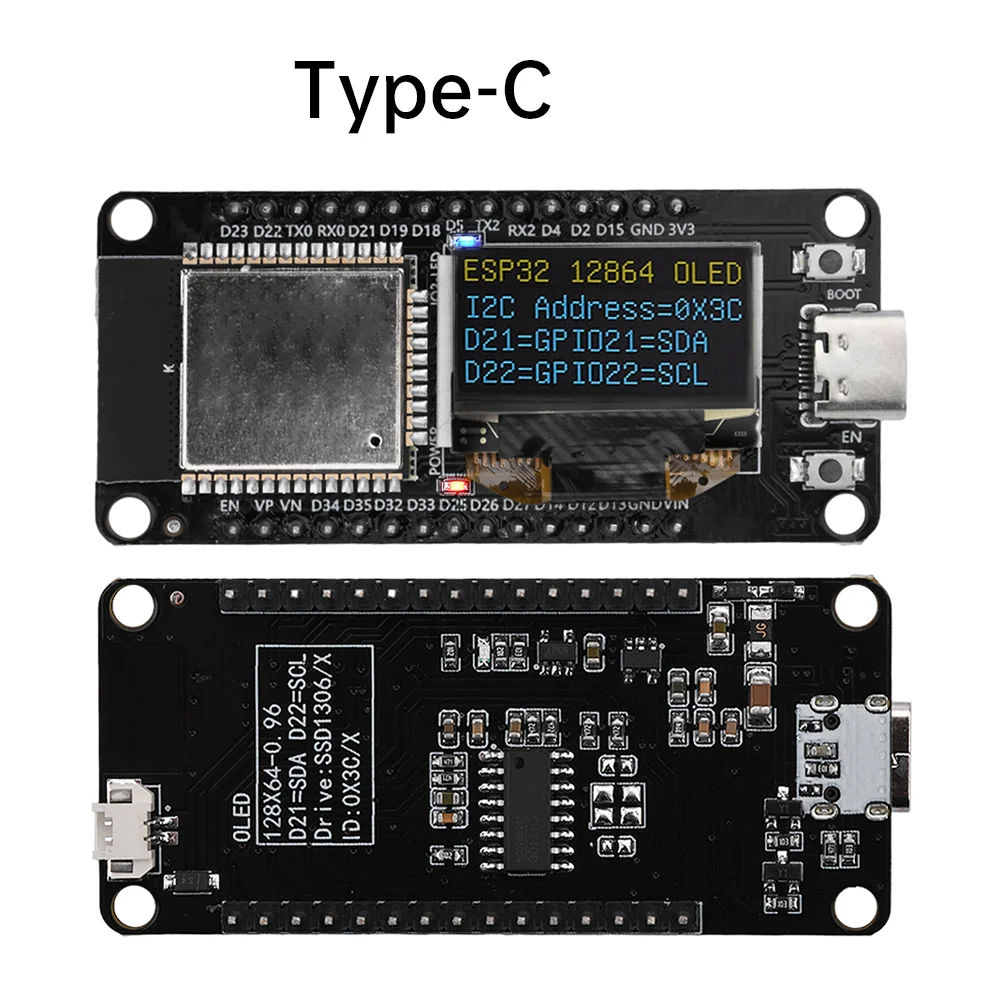 Modulo scheda di sviluppo WIFI ESP32 ESP-32D CH340C con schermo OLED 0,96 Display giallo blu 30 pin