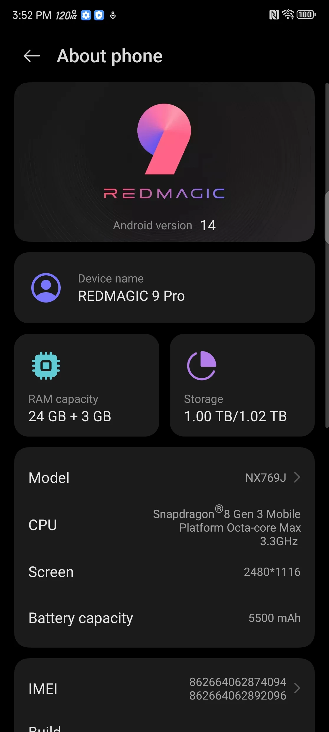 Teléfono Redmagic 9 Pro + NX769J, Rom Global, 6,8, 2480x1116, 120Hz, Snapdragon 8, Gen3, Q9 +, 5500mAh, 165W, carga rápida