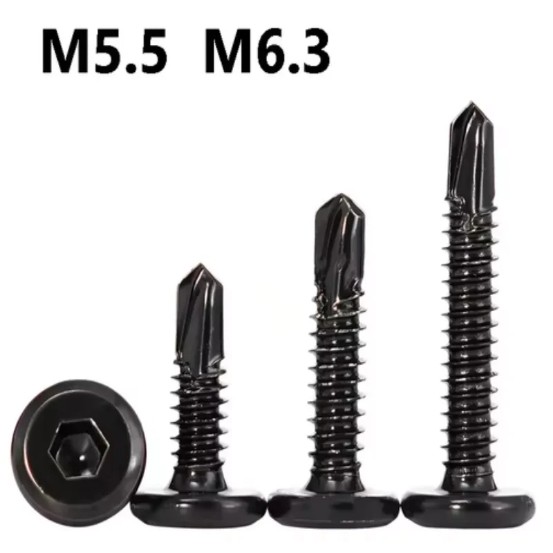 M5.5 M6.3 Black 410 Stainless Steel Flat Head Hex Socket Self Drilling Screw Self Tapping Sheet Metal Screw Drilling Tail Bolt
