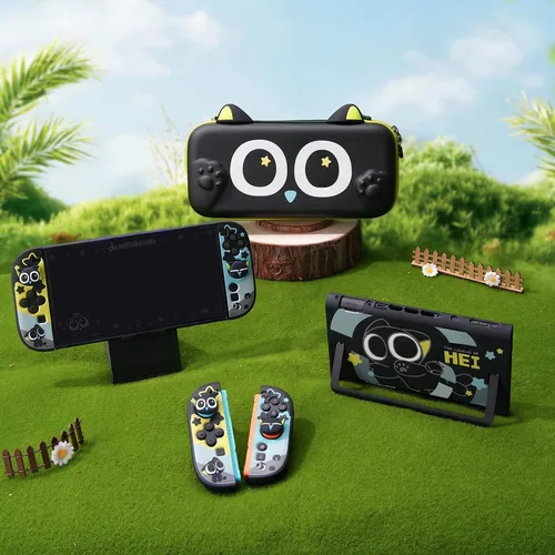 GeekShare Bolsa de transporte Estuche protector Tapas de agarre para el pulgar para Nintendo Switch 2 (2025), serie Luo Xiaohei