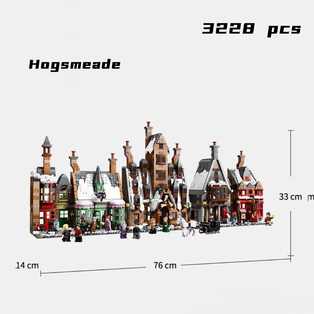 Briques de construction Hogsmeade les moins chères en stock, compatibles avec 3228 pièces, vue sur la rue du village d'hiver, cadeaux d'anniversaire pour adultes, jouets