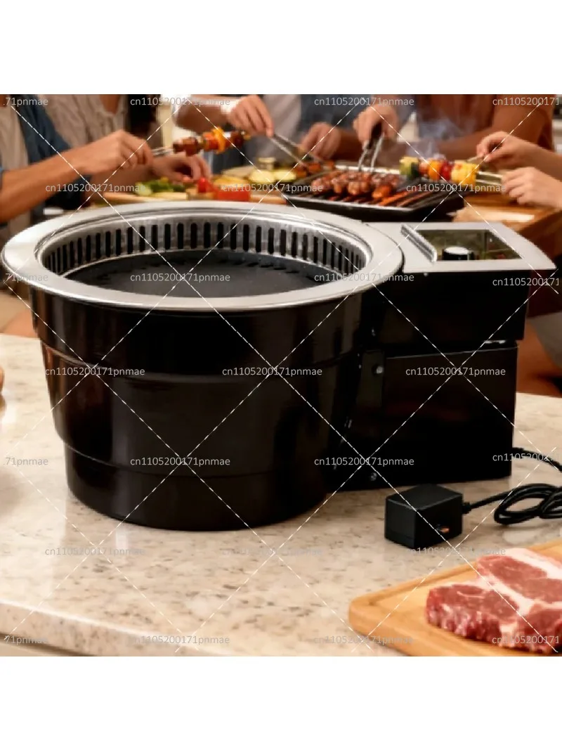 Commercial Electric Smokeless Meat Grill Built-in Barbecue BBQ Cook Griddle for Home Kitchen