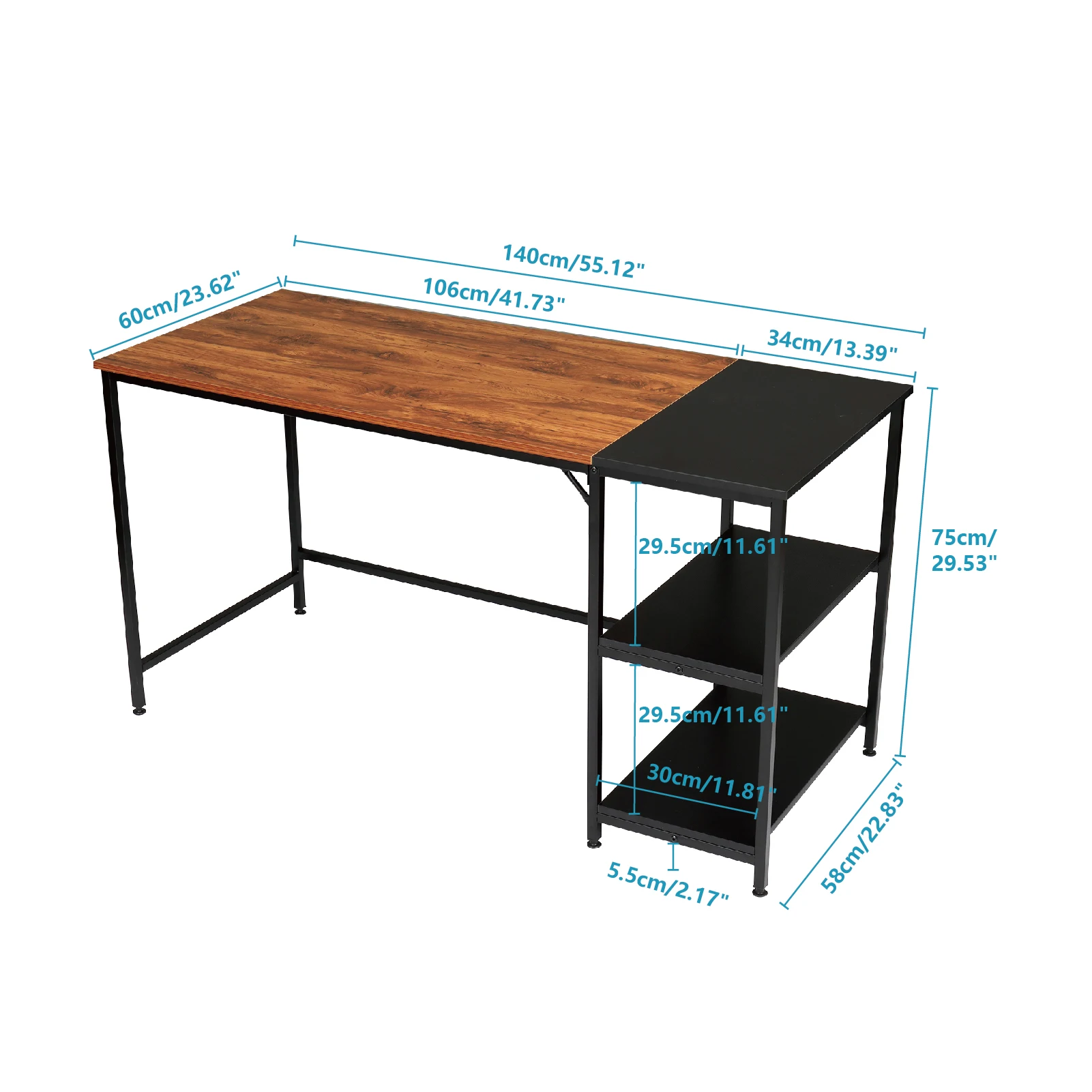 PC Laptop Computer Desk Iron Frame Retro Black Particleboard Paste Triamine Stitching Office Study Table 100/120/140CM