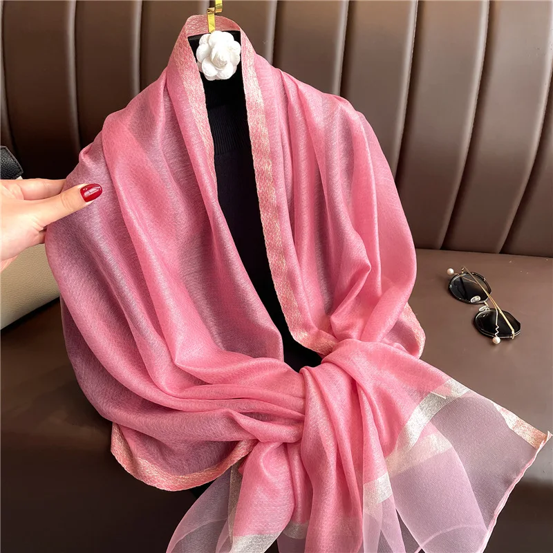 Modischer Luxus Einfarbiger Langer Seidenschal für Damen Weicher Glatter Schal Kopftuch Hijab Outdoor-Schal Langer Umhang Strandtuch – Detail 24