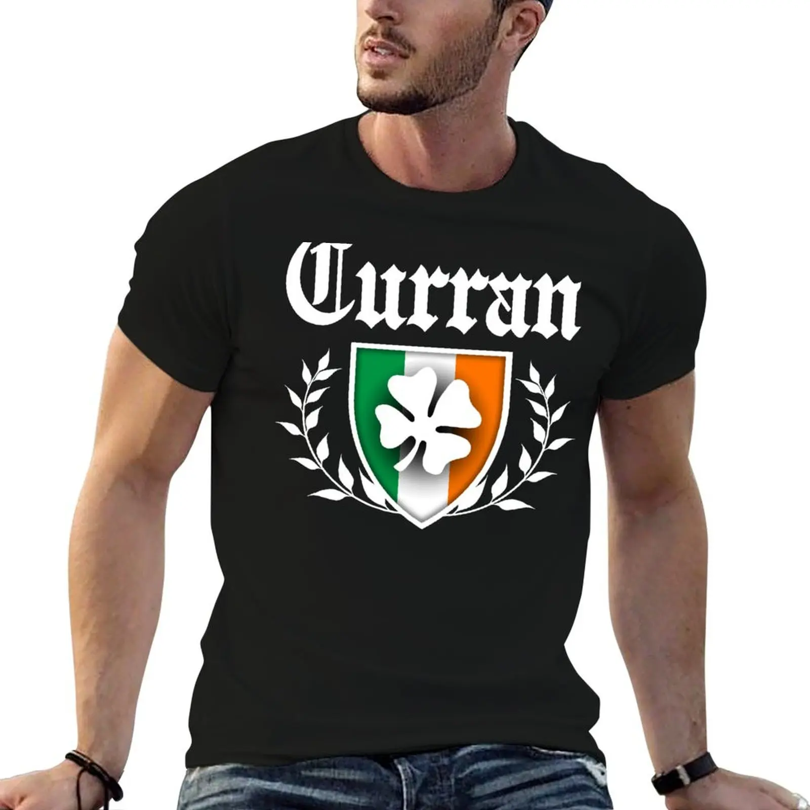 Camiseta Curran Family Shamrock Crest, camiseta de algodón para hombre, camisetas divertidas, camiseta de humor oscuro