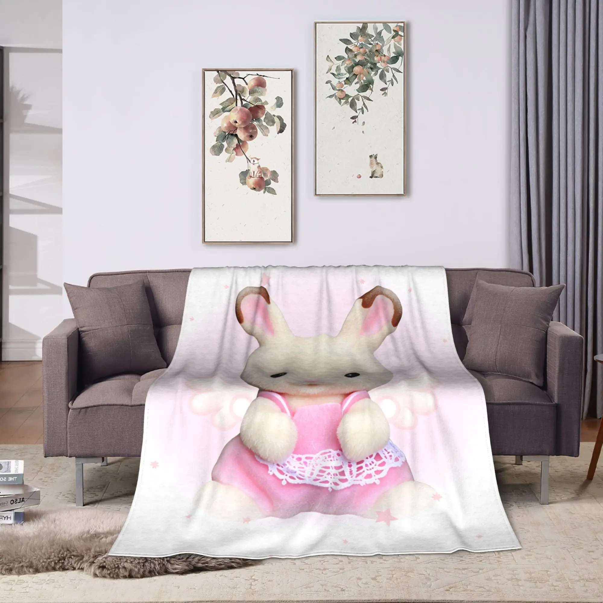 Cute Sylvanian Families Blanket  Camping Flannel Throw Blanket For Home Decor Soft Custom DIY Quality Bedspread Gift