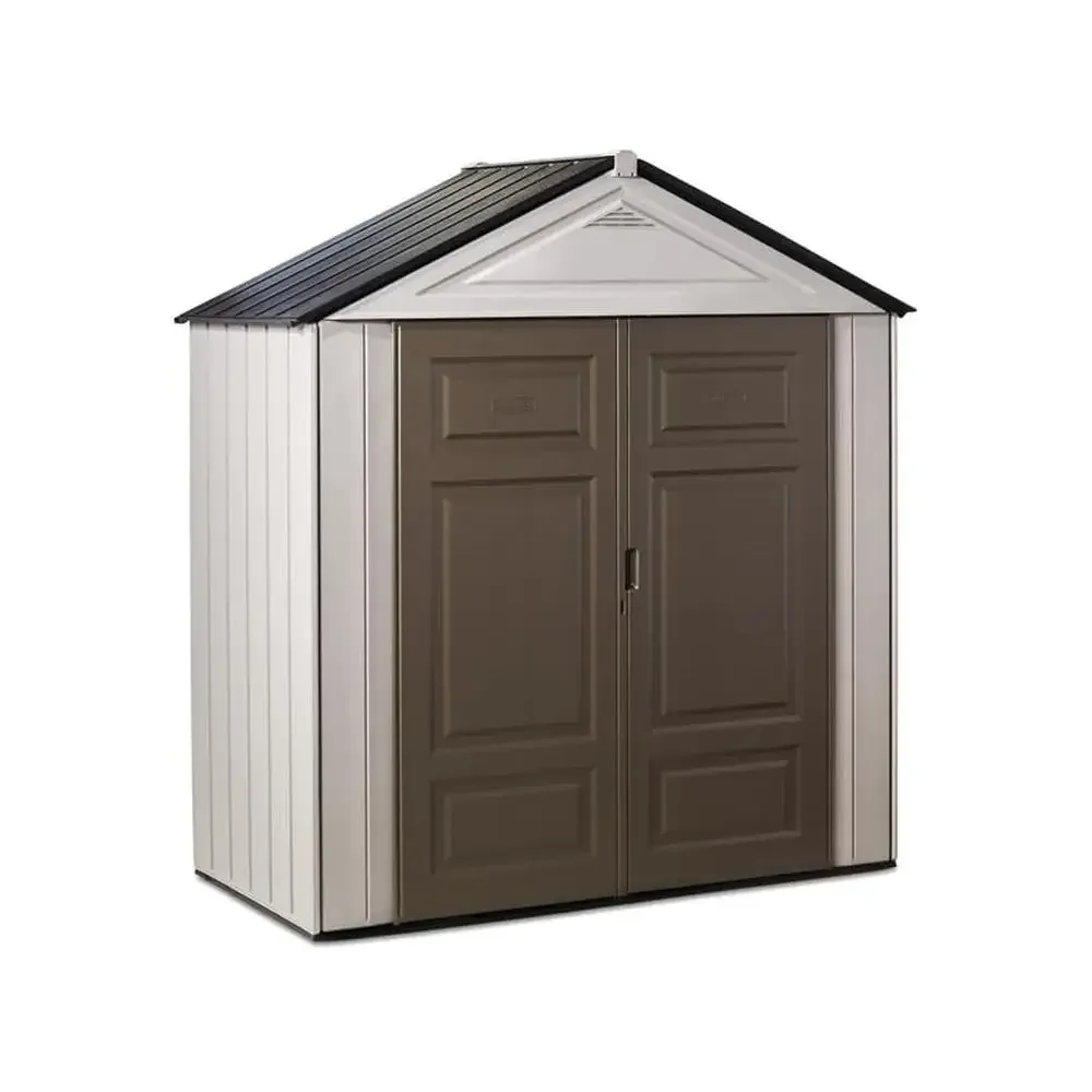 Outdoor Resin Storage Shed 7x3.5 Ft Weatherproof Brown/Grey Durable Construction Lockable Doors Easy Assembly