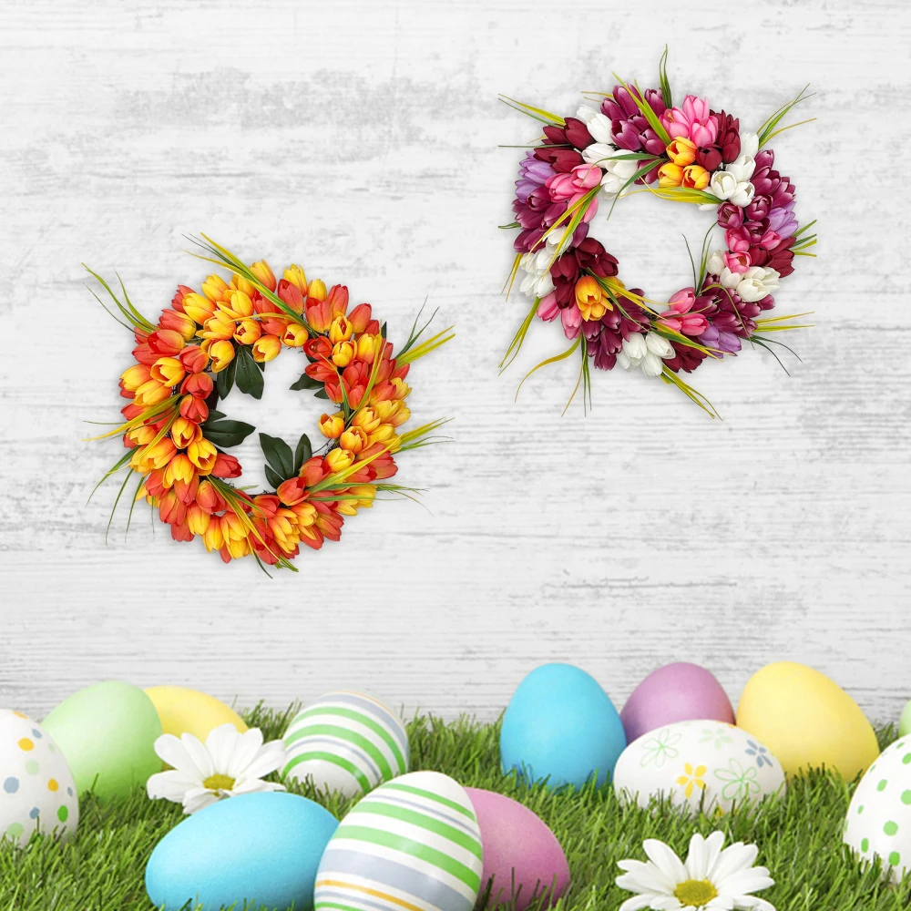 Mother's Day Spring Simulation Tulip Encryption Wreath 38cm Window Door Hanging Decoration Layout Props Valentine's Day Easter