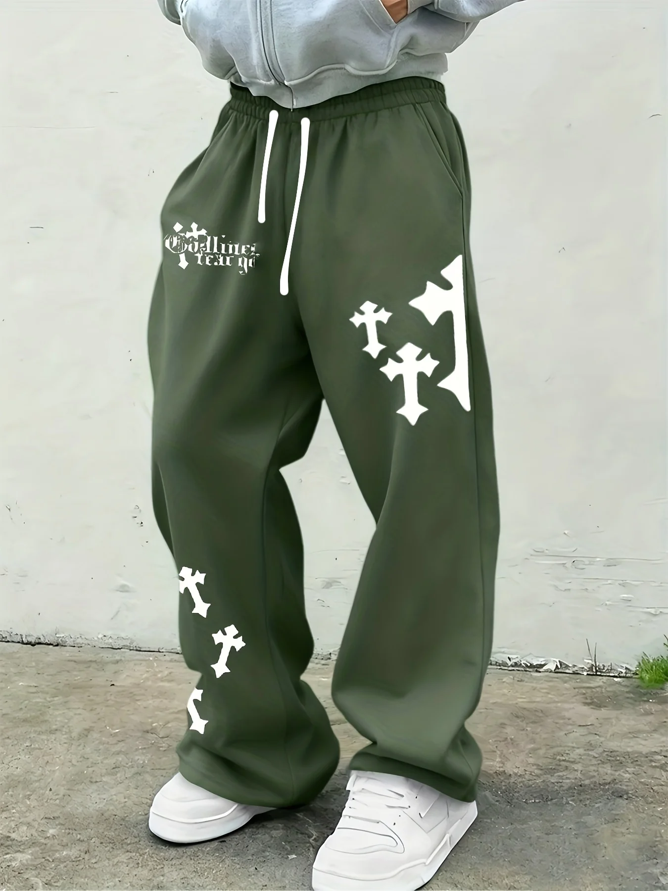 Men Women Gothic Cross Letter 3D Printed Quick Dry Hip Hop Trousers Unisex Wide Leg Drawstring Street Style Sport Long Pants