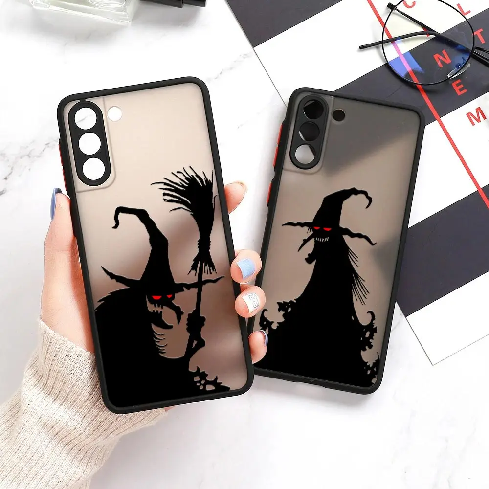 Black Halloween Witch Bat Matte Clear Coque For Samsung S23 Ultra Case Galaxy S20 S21 FE S22 Ultra S10 Lite S8 S9 S23 Plus Cover