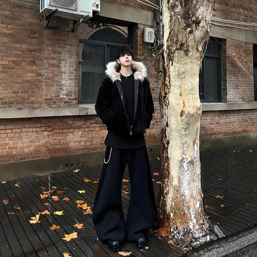 2024 Autumn and Winter Men's Hooded High-quality Mink Fur Imitation Coat Thickened Warm Casual  Jacket