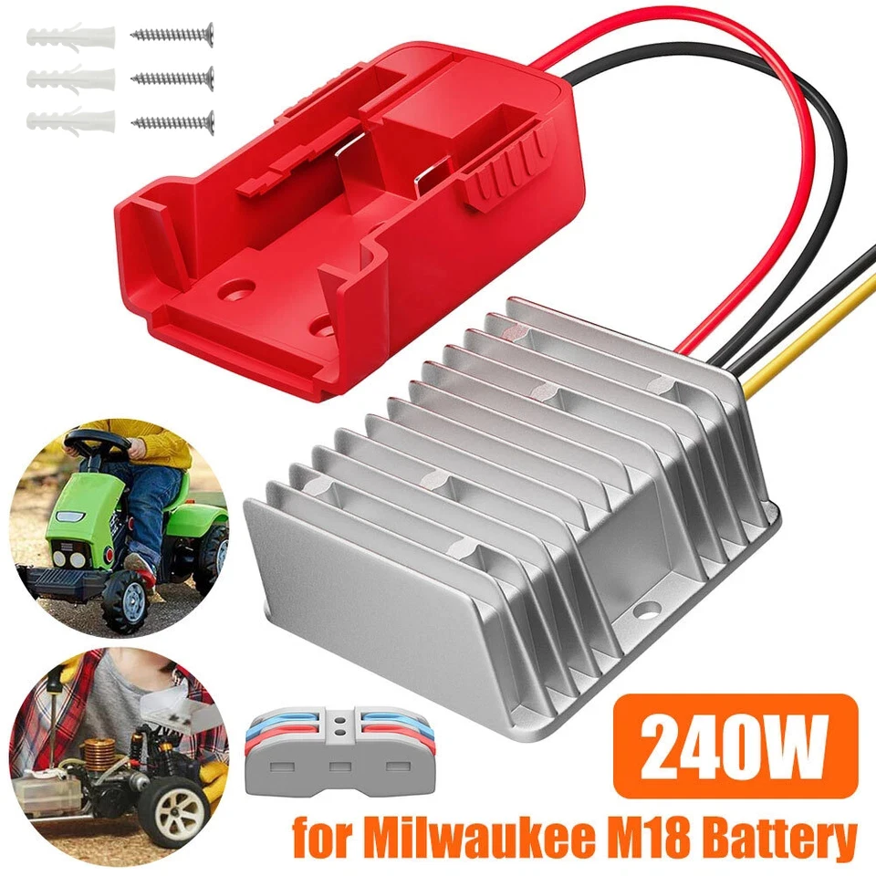18V to 12V Step Down Converter for Milwaukee M18 Power Wheels Battery Adapter, DC 12V 20A 240W Buck Converter Regulator