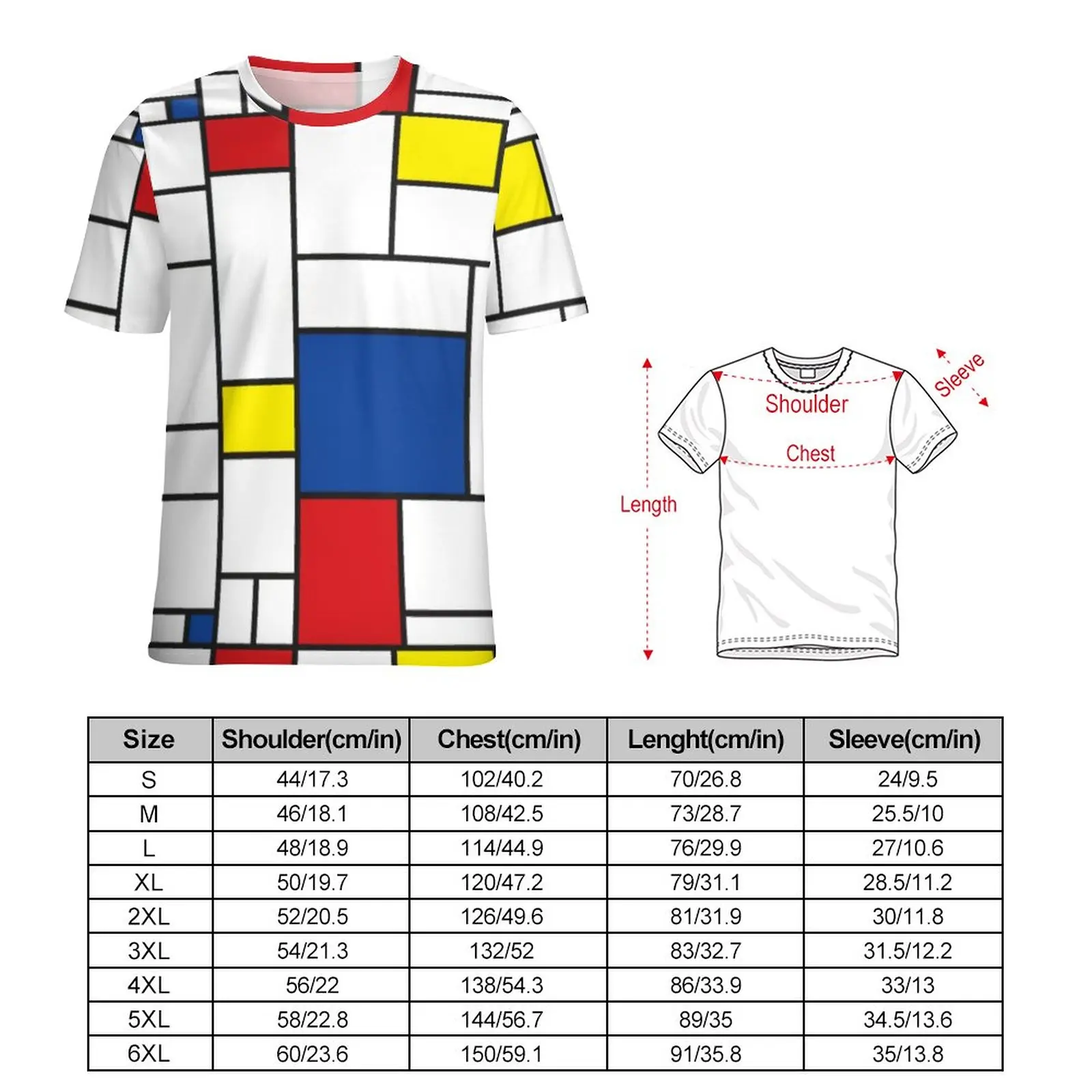 Mondrian Geometry T Shirt Modern Art Novelty T-Shirts Short-Sleeve Graphic Tops Hot Sale Summer Essential Big Size Tees