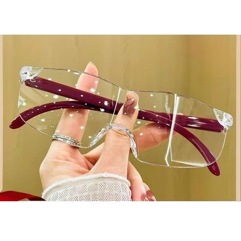 Retro-Lesebrille für Männer und Frauen, Anti-Blau, Presbyopie-Brille, rahmenloser Besatz, Lesebrille