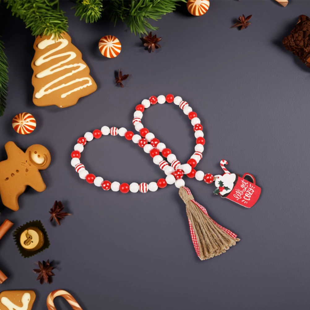 

2Pcs Colorful Wood Bead Garland Tassel Beaded String Rustic Hanging Ornament Holiday Decoration Party Supply Wood Bead Garland
