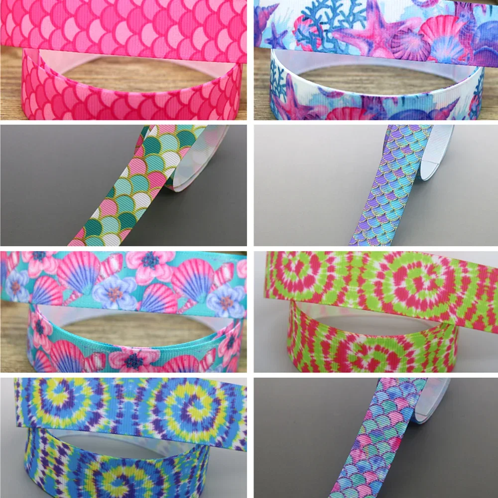 7/8'' 5yards Fish Scales Iridescent Printed Grosgrain Ribbon Accessory Hairbow Headwear Decoration DIY Wholesale OEM E19270