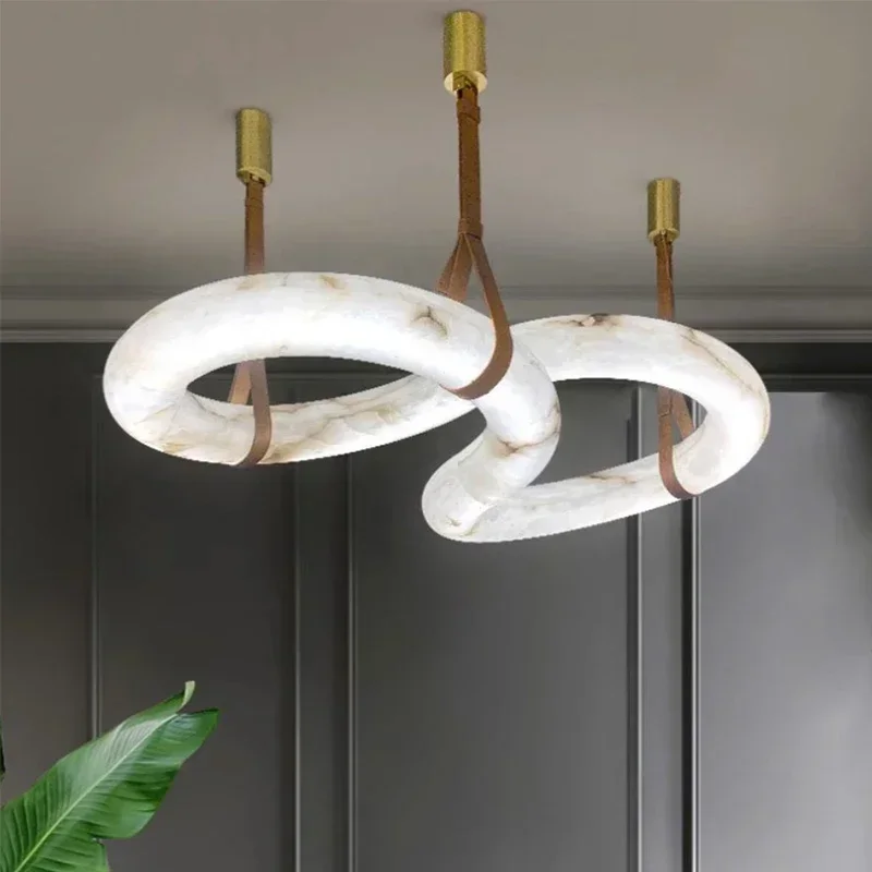 

Modern Minimalist Restaurant Pendant Light Natural Marble Light Nordic Design Alabaster Shaped Chandeliers Villa Room Decoration