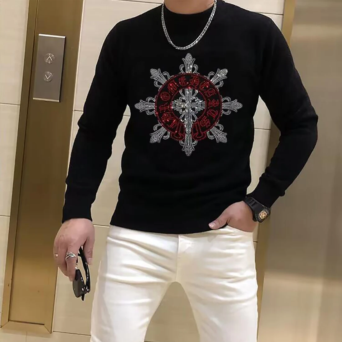 Men\'s Sweater Winter New Trendy Brand Skull Rhinestone Design Woolen Pullover Plus Size Streetwear  Hip-hop Tops Causal Clothing