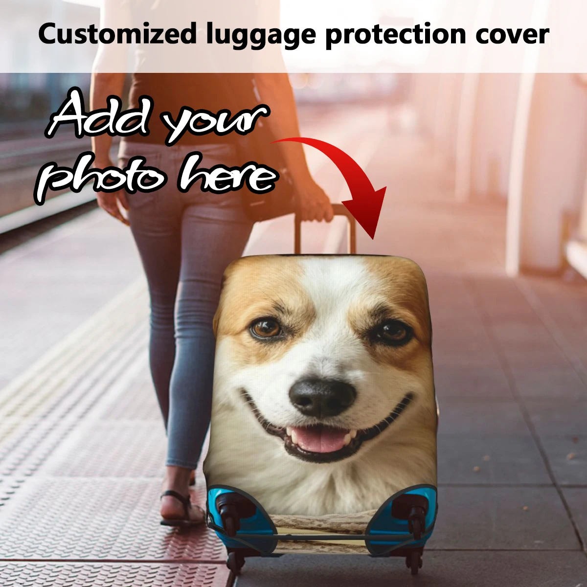 Custom Personalized Luggage Cover 18-32 Inch Custom Travel Suitcase Protector Add Your Photo Text Design Elastic Luggage Covers