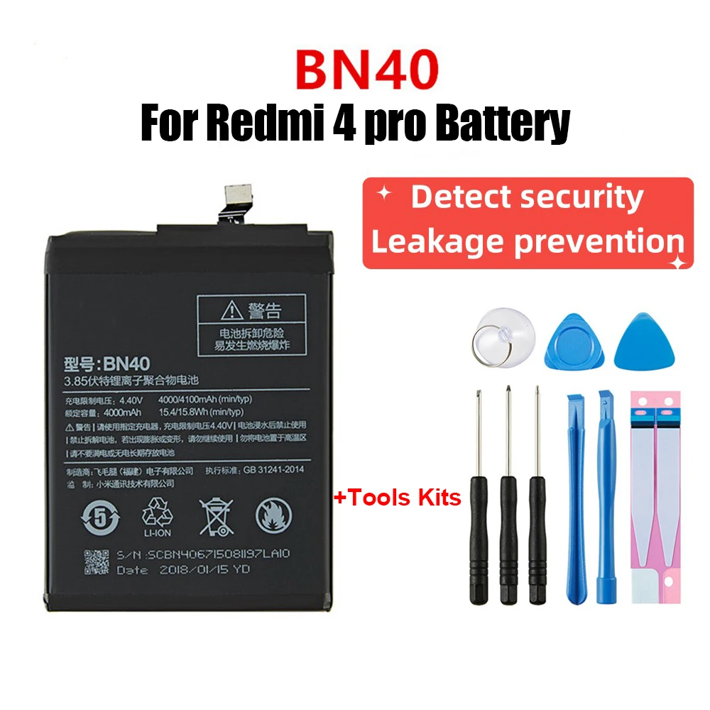 

100% Orginal For Xiaomi BN40 Replacement Phone Battery For Redmi 4 Pro Batteries Internal Bateria Leakage Prevention