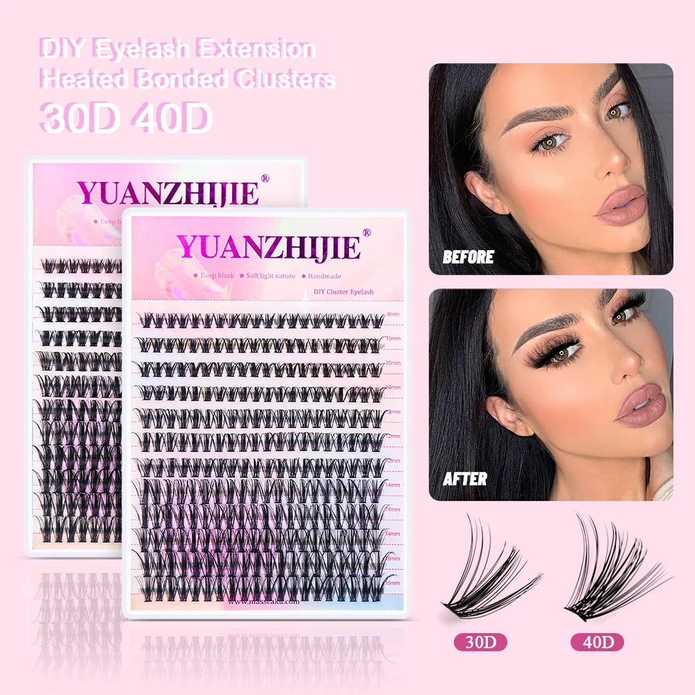 10cases/lot YUANZHIJIE Heat Bonded Segmented Lashes 30D 40D Effect Lighter Brighter Eyelashes Mixed Length Russian Volume Fan