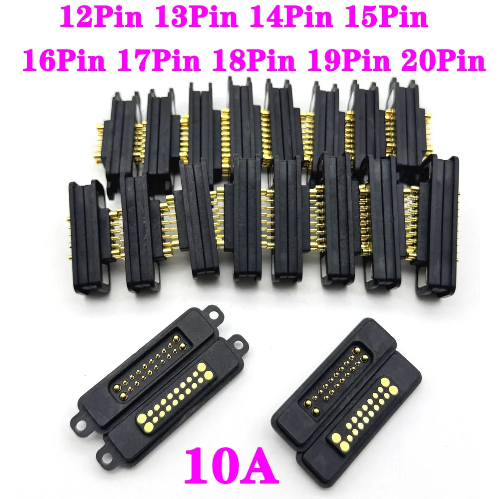 12Pin/20Pin 10A With Ears Waterproof Magnetic Pogo Pin Connector Spring Loaded 2.54mm Male Female DC Power Socket Contact Strip