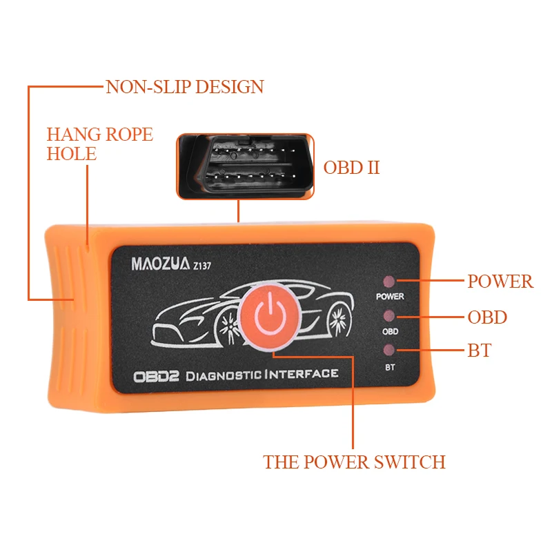 Mini Bluetooth ELM327 Auto Car Code Reader scanner tool obd2 adapter diagnostic tool Maozua Z137 V1.5 ELM 327