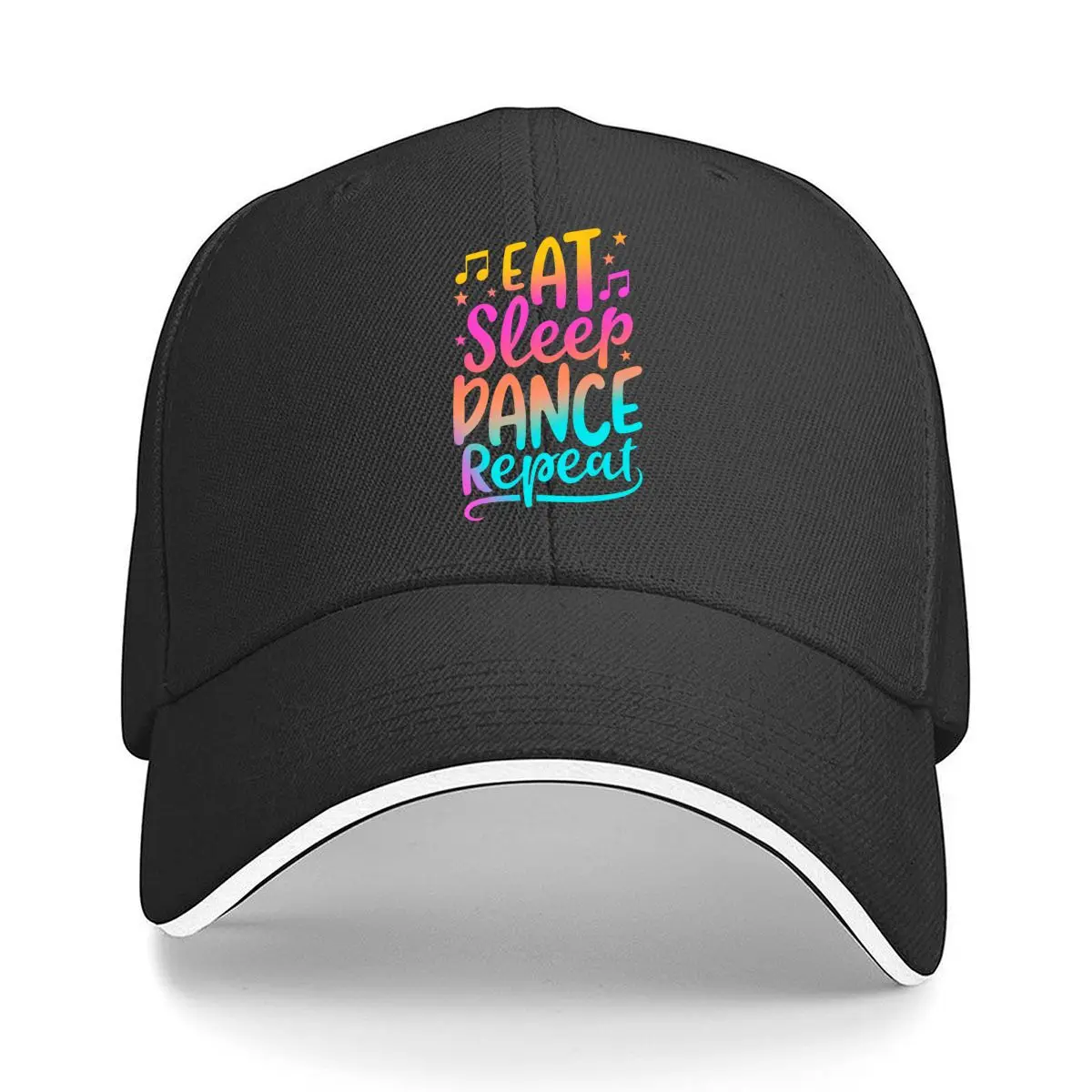 Eat Sleep Dance Repeat Colorful Typography Music Notes Sandwich Baseball Cap Outdoor Workouts Sun Hat