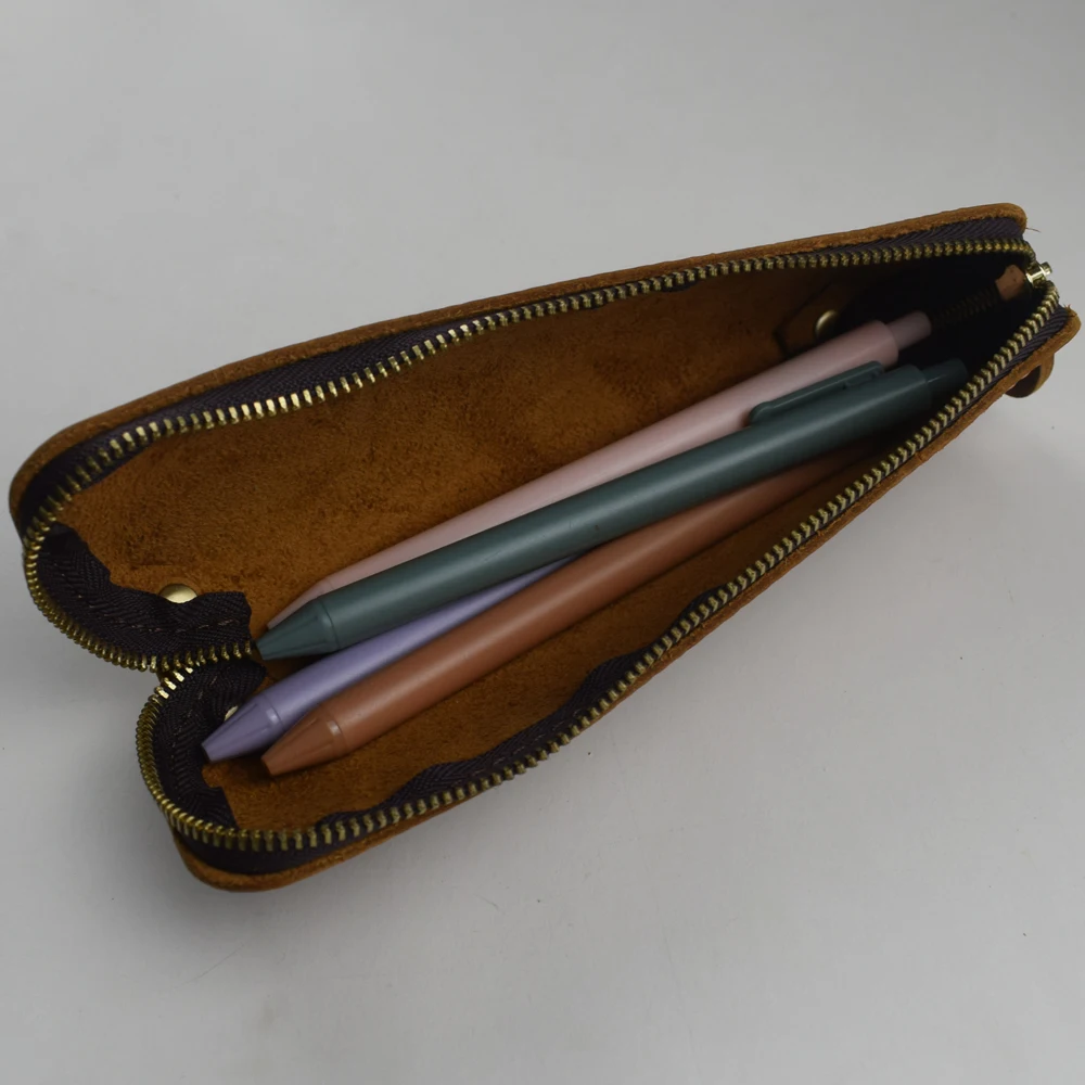 1 pz fatto a mano in vera pelle Pencilcase cerniera Retro semplice cancelleria titolare astuccio portamatite borsa per ufficio materiale scolastico