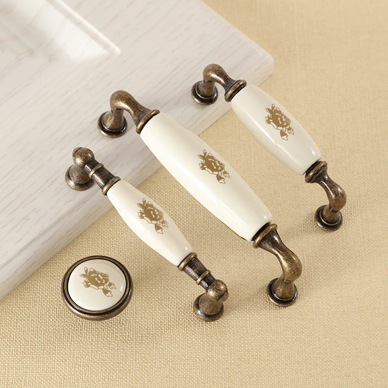 النمط الأوروبي العتيقة مقبض سيراميك خزانة خذاء خزانة الكتب خزانة ثقب واحد مقبض الأثاث إكسسوارات الأجهزة #5