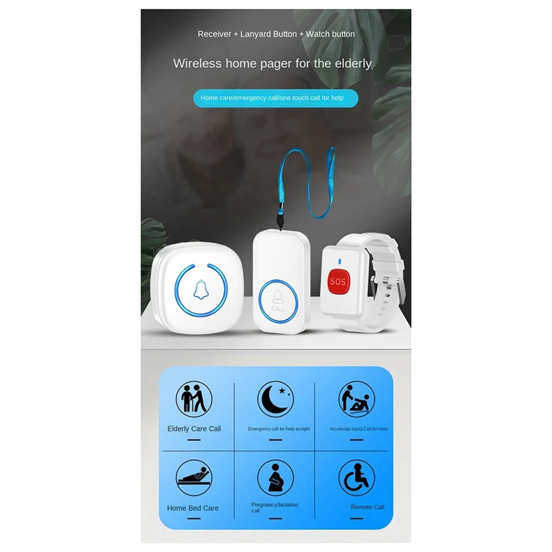 -BABQ Wireless Call Device For Elderly People, Personal Alarm, Remote Control Doorbell Watch