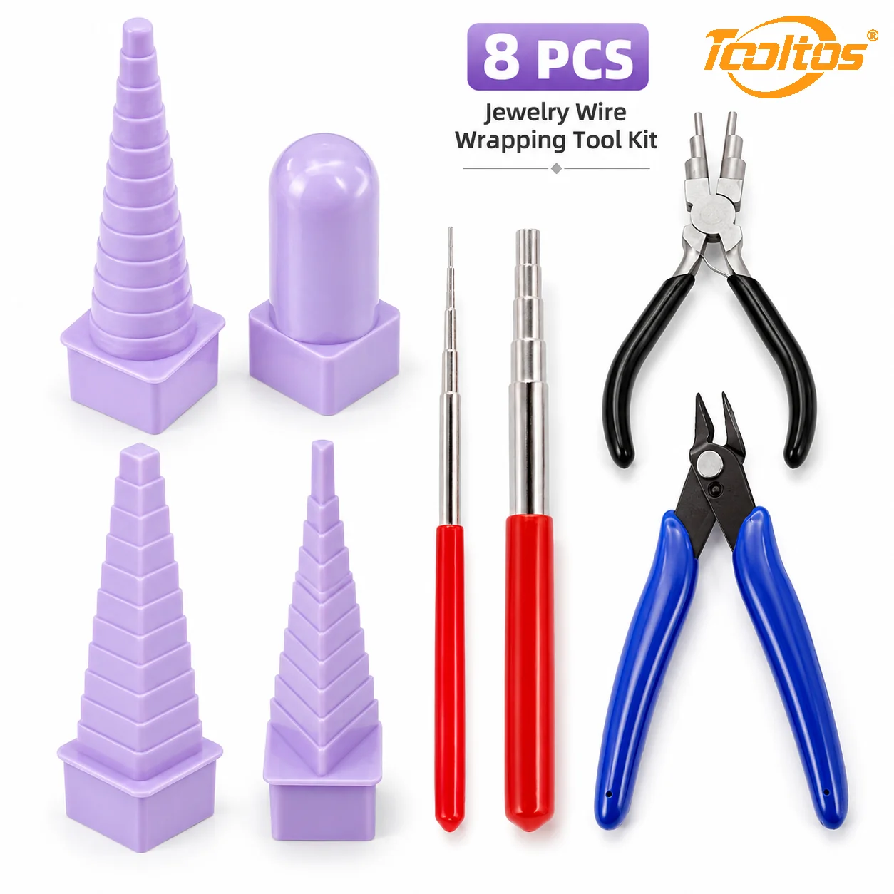 TOOLTOS 8PCS Wire Looping Tool Set 6 Step Bail Making Pliers Mandrels Needle Nose Pliers for Jewelry Wire Wrapping DIY Craft