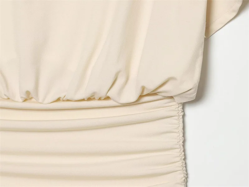 Women's Dress 2026 Summer New Style Solid Color Short Sleeve Ruffle Decor Midi Maxi Dress Elegant and Gentle Romantic