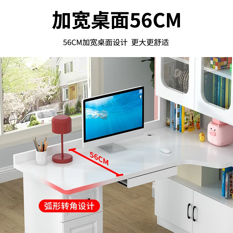 Desk bookcase integrated corner solid wood computer bookshelf