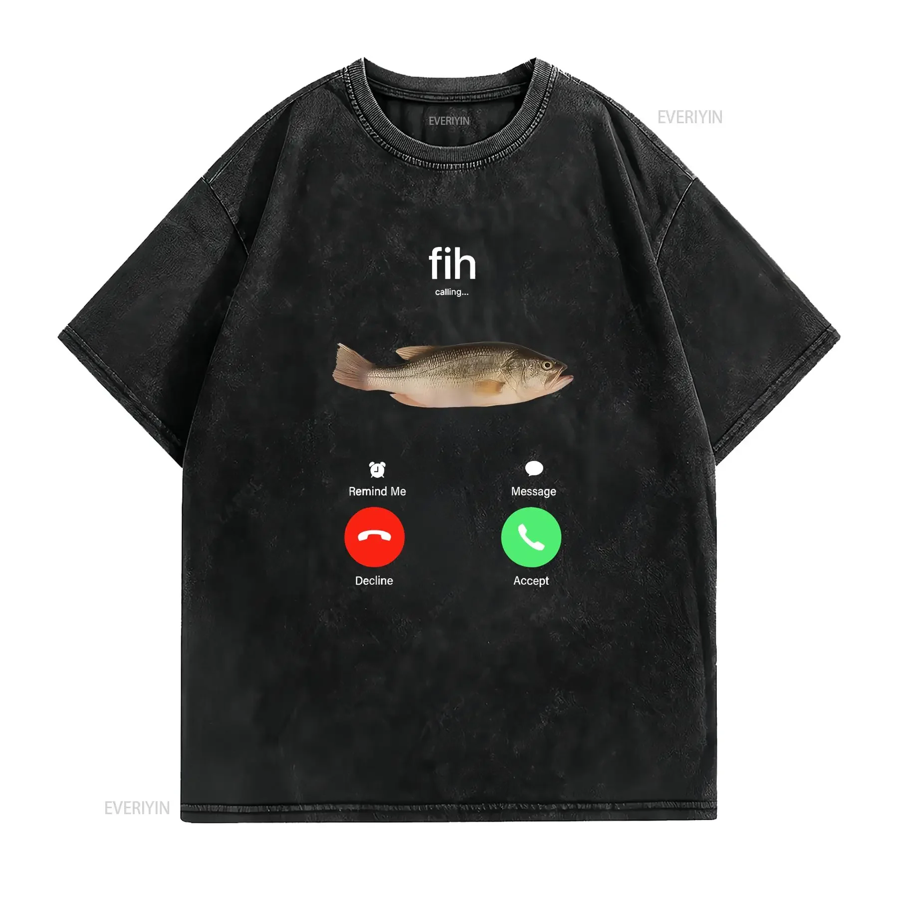 Fih Calling Remind me Message Decline Accept Phone Ladies' Crewneck T Shirt vintage Washed Soft Versatile Comfortable