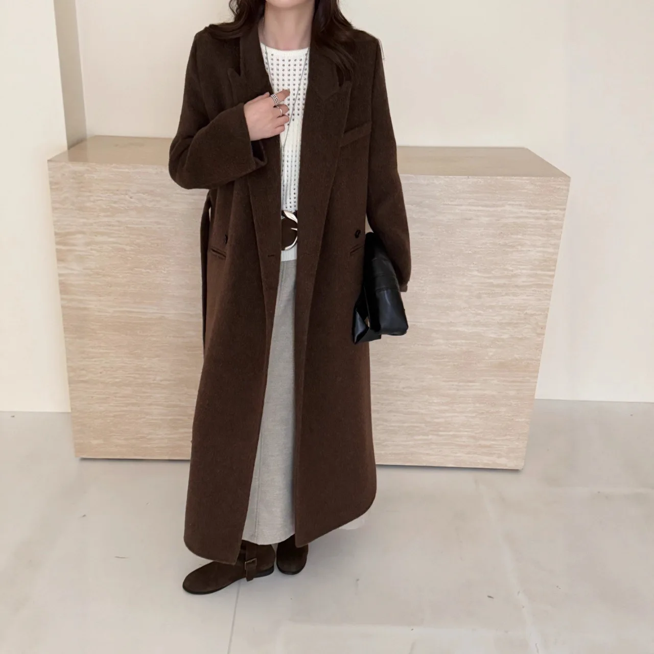 UMI MAO معطف صوف على الوجهين المرأة الجديدة الخريف الشتاء نمط السترة طوق منتصف طول هيبورن الصوفية معطف الإناث سترة