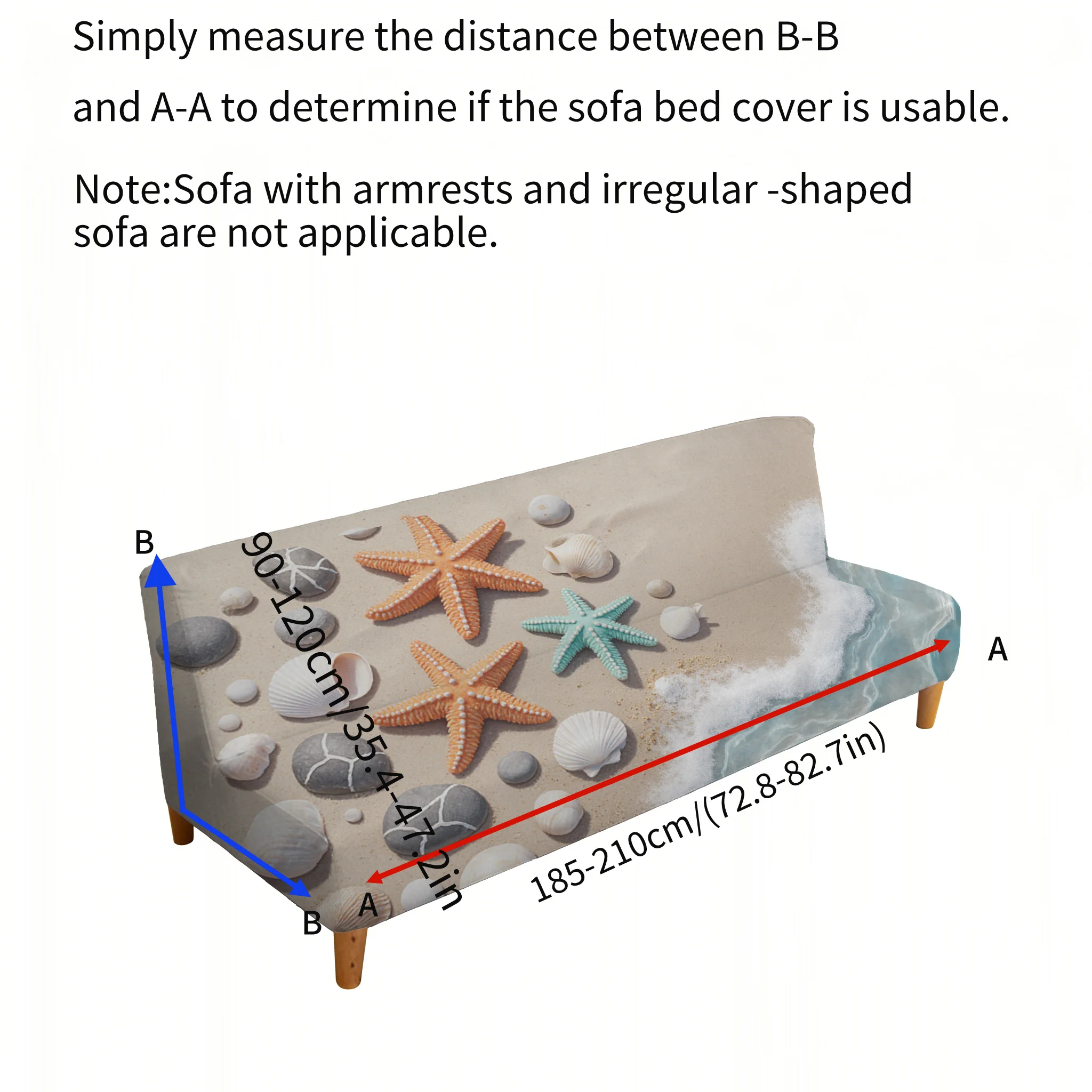 Living room universal elastic sofa bed cover, starfish beach pattern, dustproof machine washable sofa bed cover