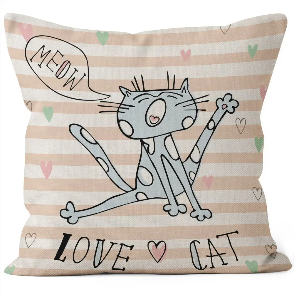 Cute and Funny Cat Series Cartoon Print Pillow Cover Linen Home Living Room Sofa Throw Pillow Car Seat Cushion Cover Multi Use