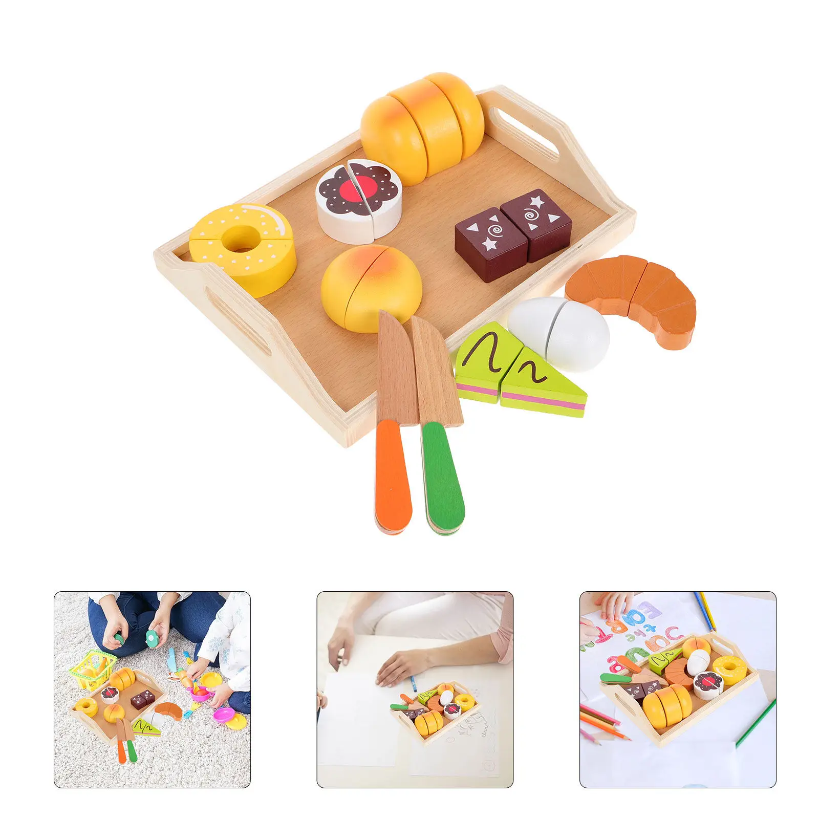 

11Pcs Wooden Afternoon Tea Set for Kids Realistic Pretend Play Food Kitchen Accessories Educational Fine Motor Skills