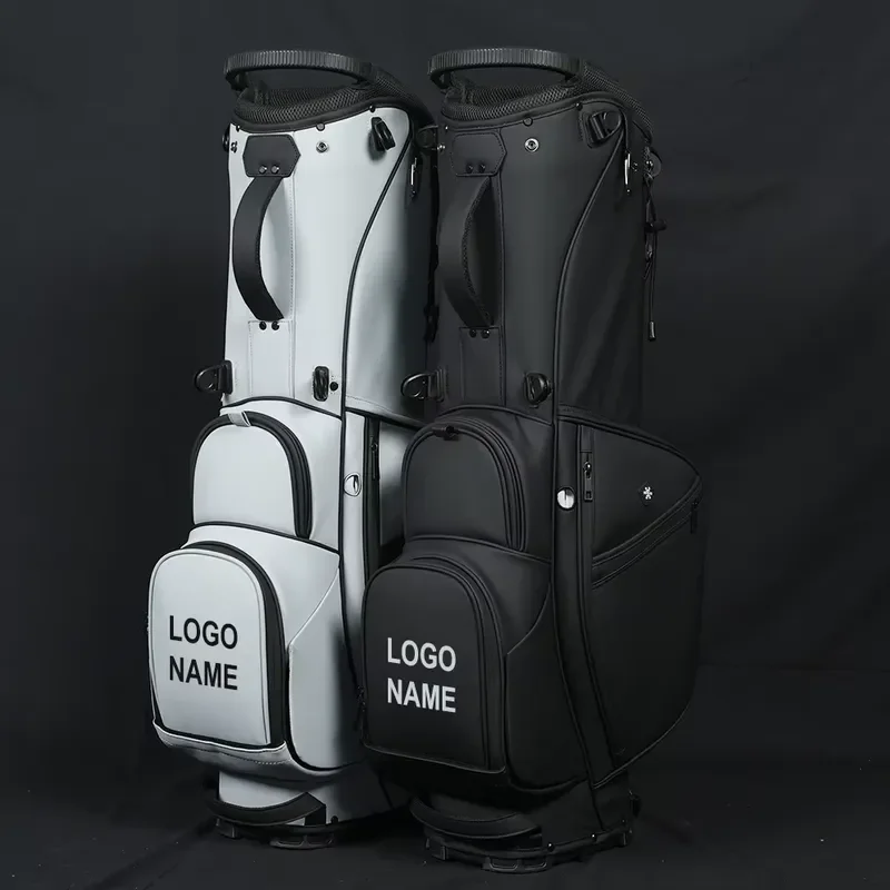 ASL GOLF PU Leather Golf Stand Bag Waterproof Cooler Pocket Custom Logo Black Golf Club Carry Bag for Men Outdoor Sports