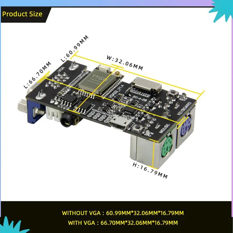 ABZW 3X Fabgl VGA32 VGA ESP32 Module PSRAM V1.4 contrôleur PS/2 souris clavier bibliothèque graphique jeu ANSI/VT