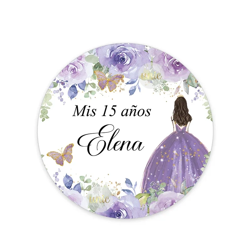 Mis XV Mis Quince pegatinas personalizadas 15 °/16 cumpleaños Mis quinceño 15 años etiquetas de decoración de fiesta corona niña mariposa