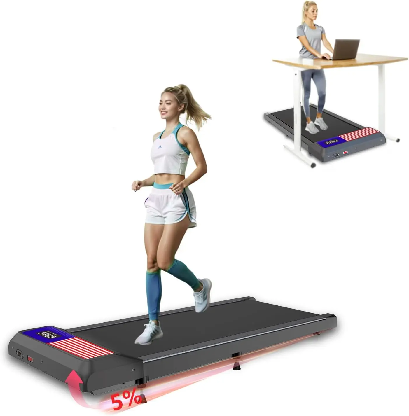 

3 in 1 Treadmill, Portable Under Desk Walking Treadmill with Incline for Home/Office, Remote Control, LED Display