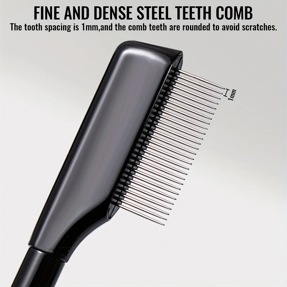 Stainless Steel Eyelash Comb with A Lid, Pointed Steel Needle Lash Brush, Multi-purpose Eyebrow Comb, Eyelash Separator